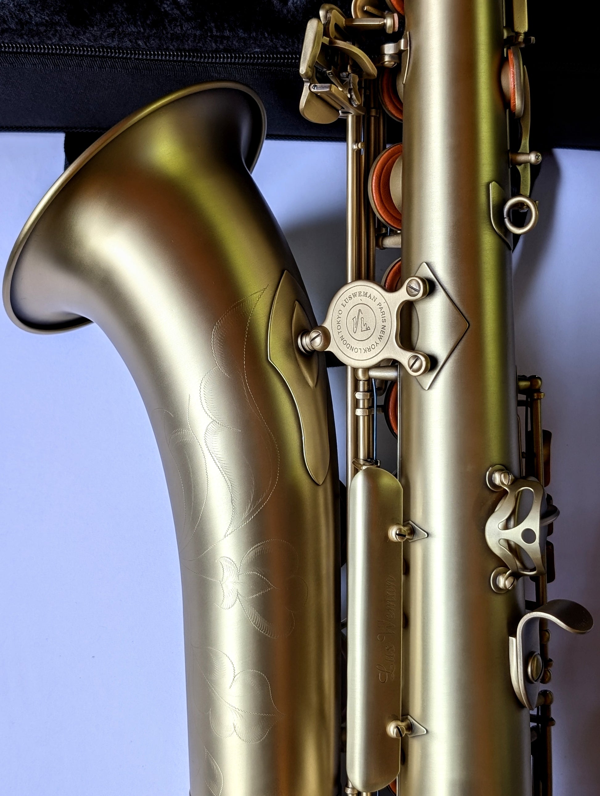 Lus Weman tenor saxophone with vintage matte finish, high F# key, premium pads and resonators for intermediate to advanced players