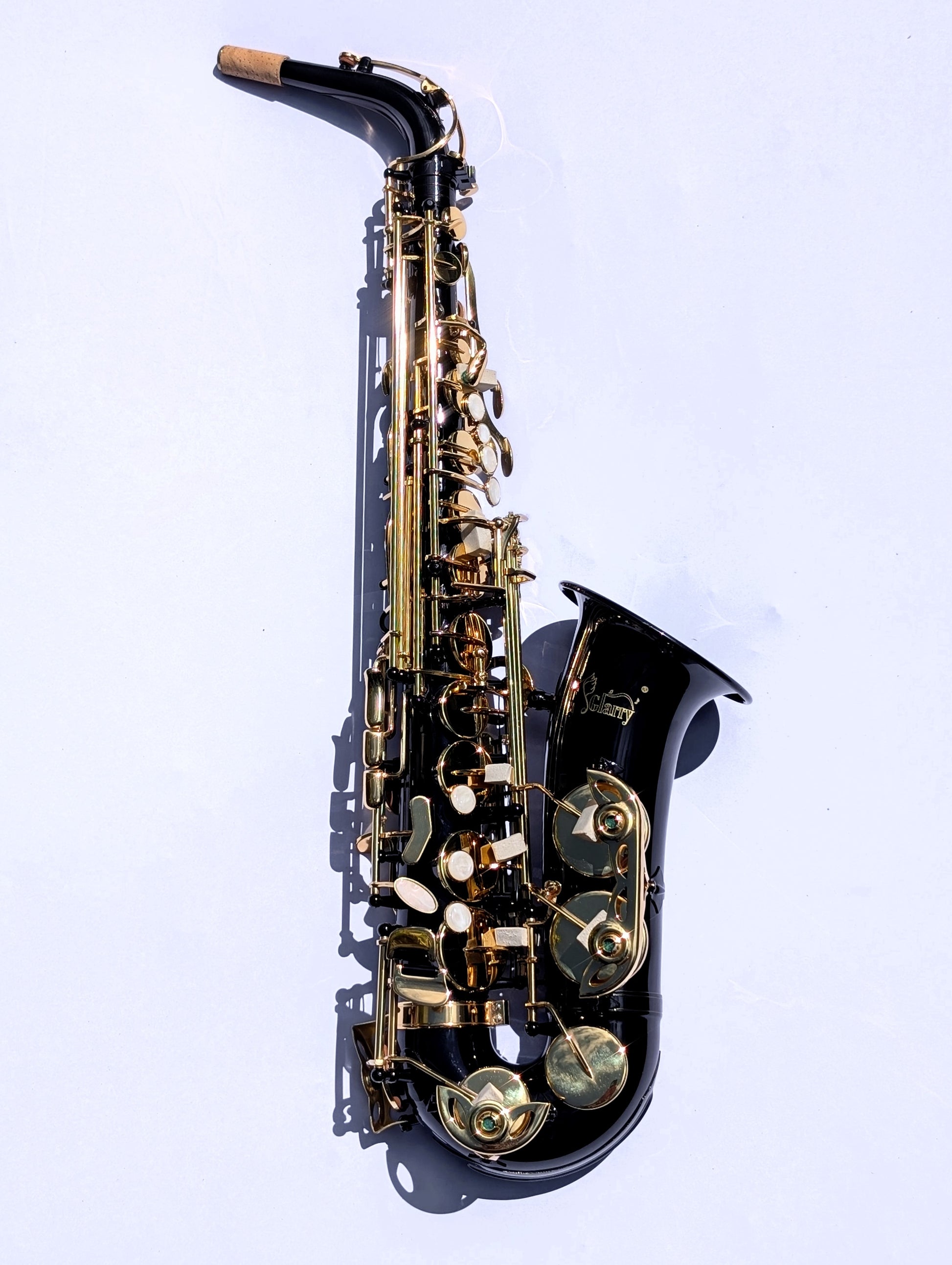 Black lacquered Glarry alto saxophone with brass keys and high F# extension, Premium appearance for beginner to intermediate players