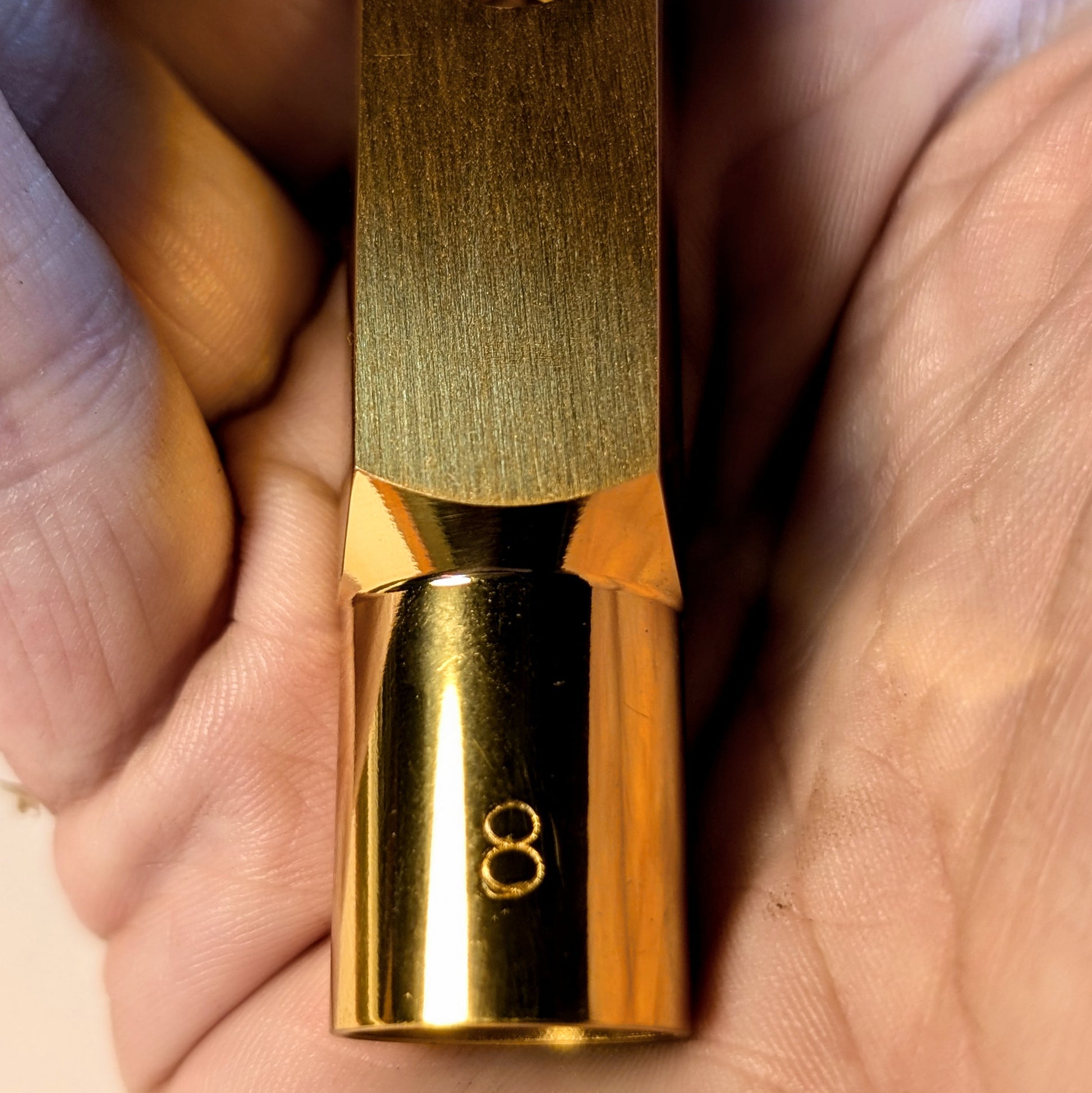 PNW Music alto saxophone metal mouthpiece with professional polish and upgrades, factory second with mis-stamped branding