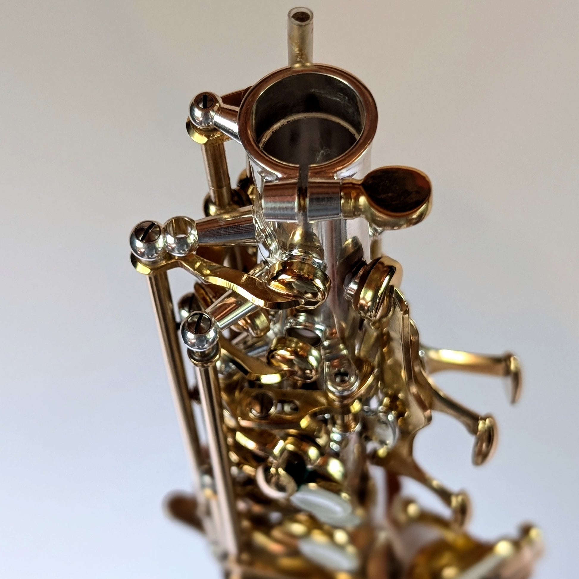 Silver-plated soprano saxophone with brass keys and Japanese-inspired craftsmanship, Premium wind instrument by PNW Music
