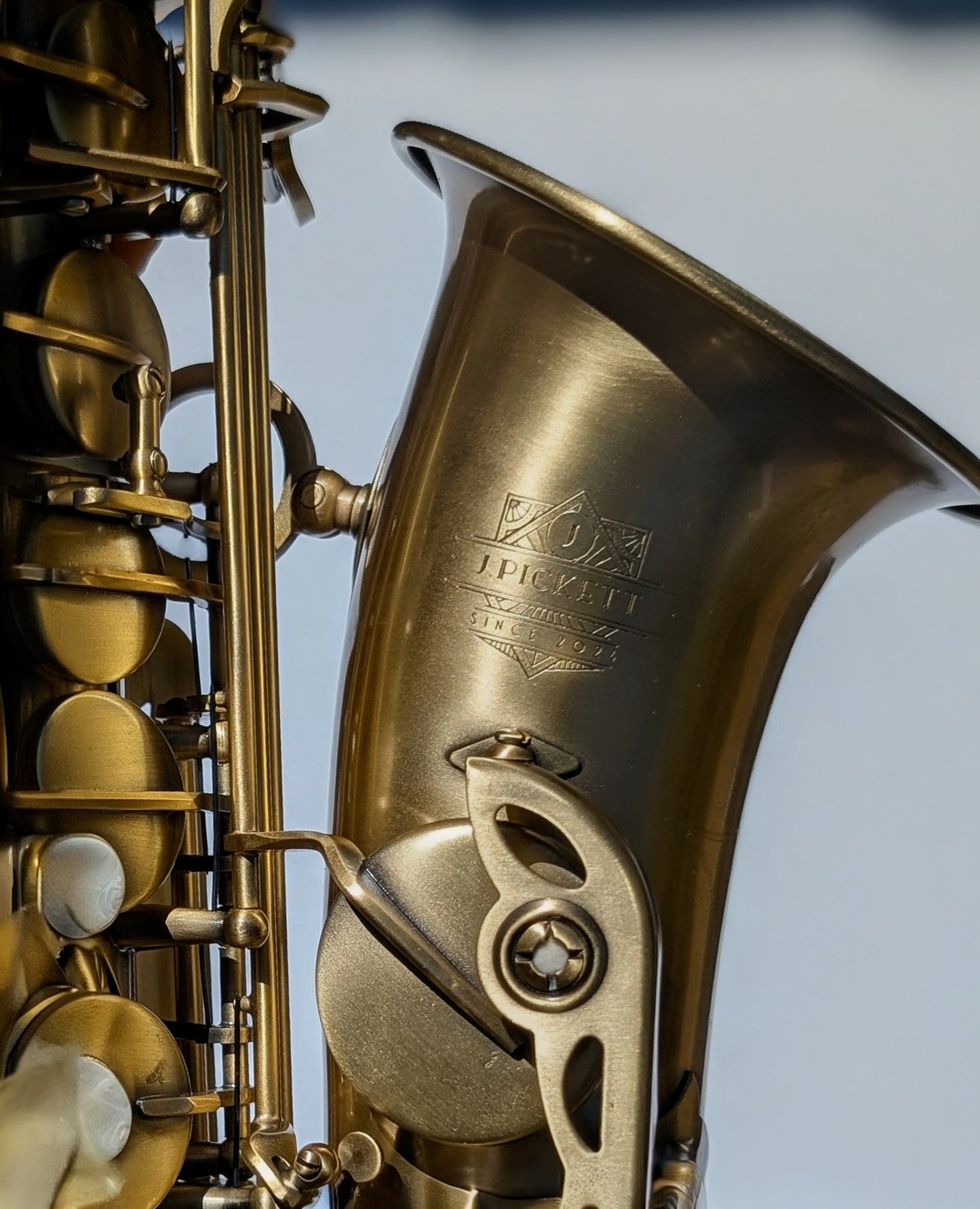 J. Pickett Foundation I Series alto saxophone with distinctive matte brass finish and Premium high F# key for students