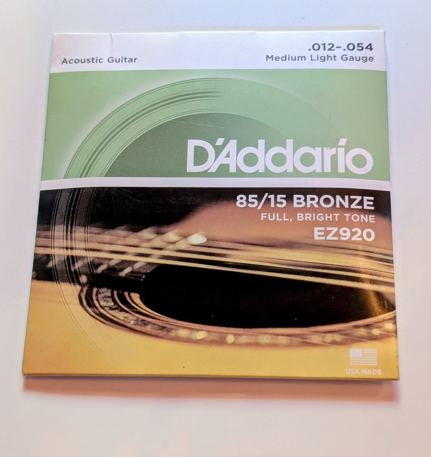 D'Addario phosphor bronze acoustic guitar strings light gauge .011-.052 complete 6-string set for warm bright tone