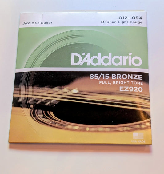 D'Addario phosphor bronze acoustic guitar strings light gauge .011-.052 complete 6-string set for warm bright tone