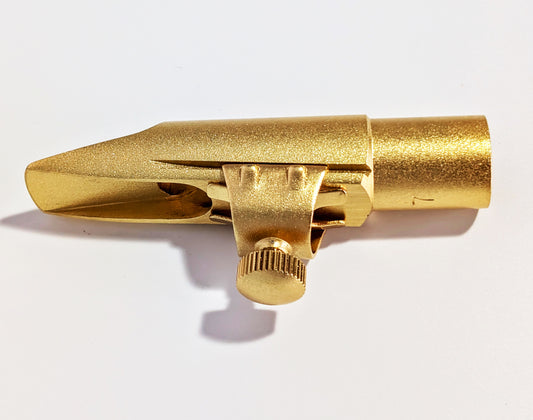 Matte gold finish alto saxophone mouthpiece with 7* tip opening, precision-machined brass construction, Premium grade design