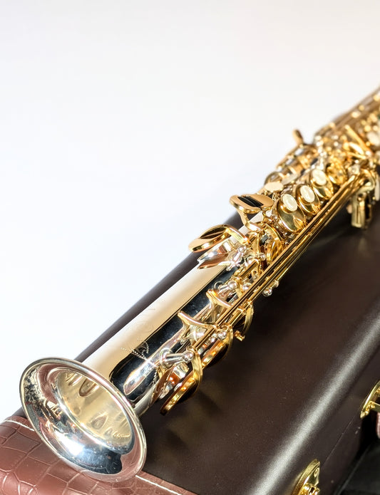Silver-plated soprano saxophone with brass keys and Japanese-inspired craftsmanship, Premium wind instrument by PNW Music