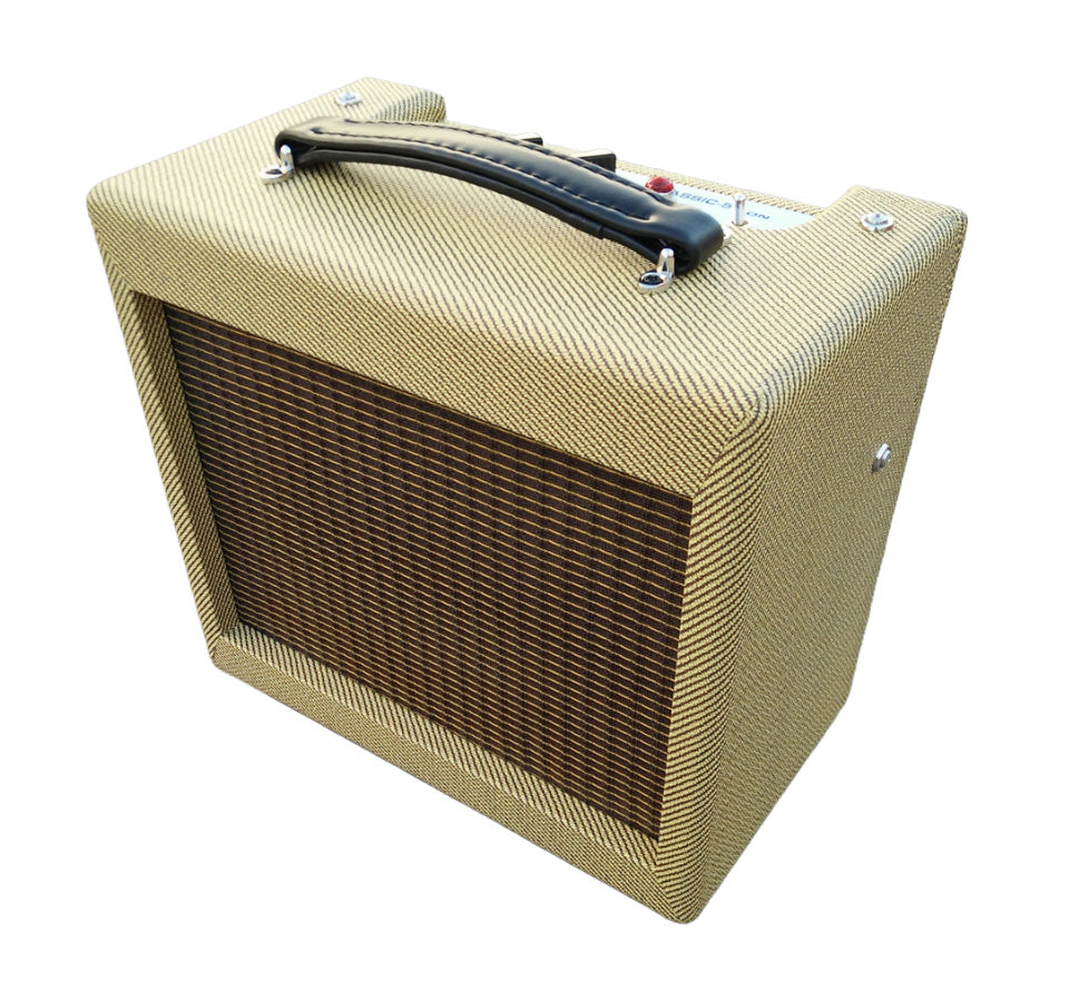 PNW Music 5-watt tweed tube combo amplifier with 6V6 power tube, 12AX7 preamp, handwired Class A design, 8-inch speaker, vintage styling